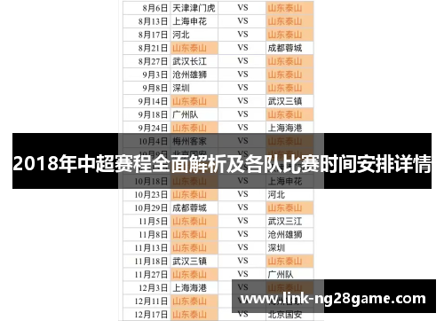 2018年中超赛程全面解析及各队比赛时间安排详情