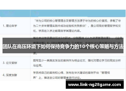 团队在高压环境下如何保持竞争力的10个核心策略与方法