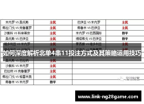 如何深度解析北单4串11投注方式及其策略运用技巧